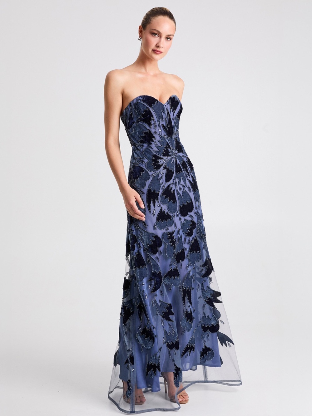 Helsi Sasha Floral Strapless Maxi Dress in Demin Blue Size XS Preloved - Picture 4 of 10